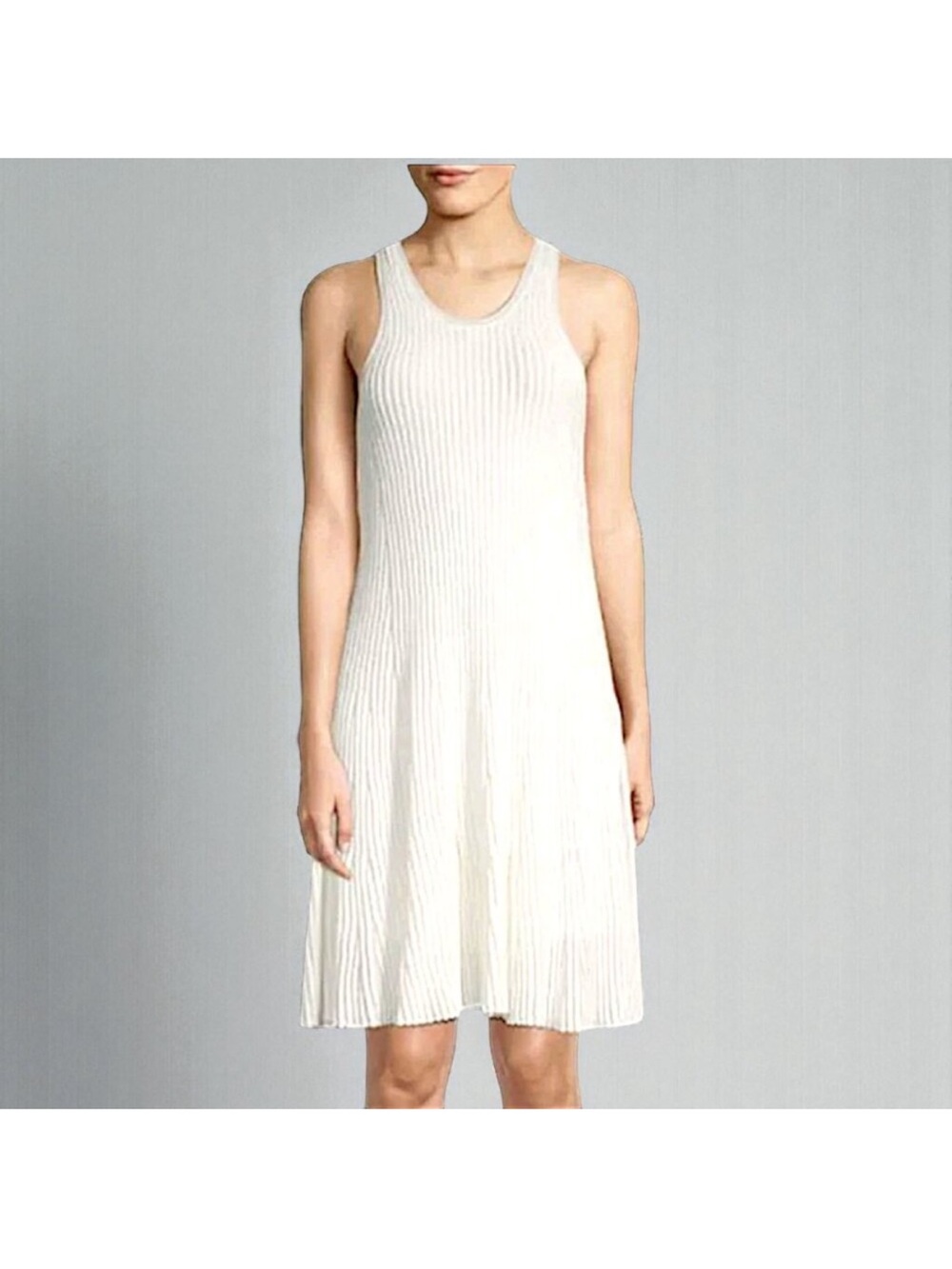 Theory Ottoman Day Dress Shell White Ribbed Knit S - Picture 2 of 4
